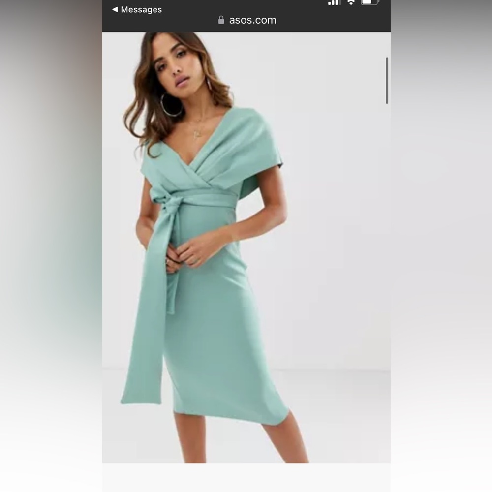 Asos design midi pencil dress. Light blue Bardot